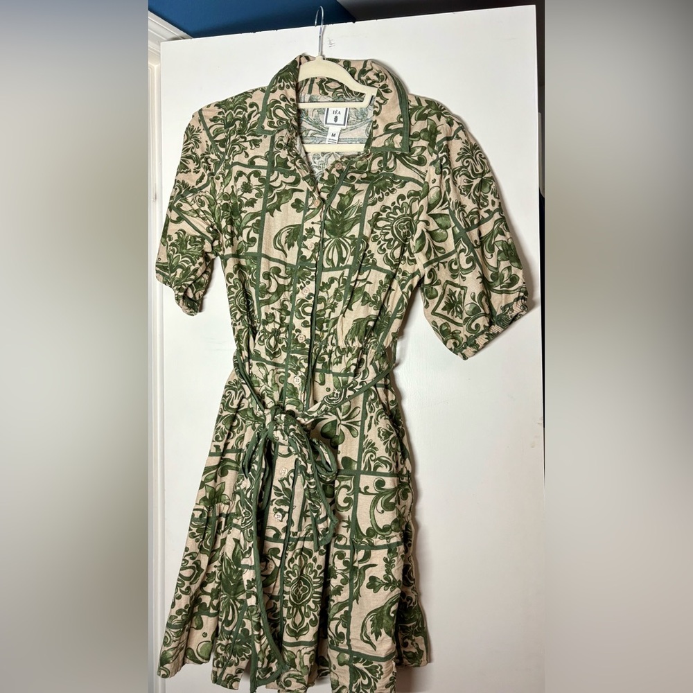 Linen Green Patterned Dress